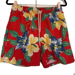 ***Polo by Ralph Lauren Men's  Floral Red Hawaiian Print Swim Trunks